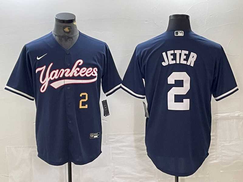 Men%27s New York Yankees #2 Derek Jeter Number Navy Cool Base Stitched Baseball Jersey->new york yankees->MLB Jersey